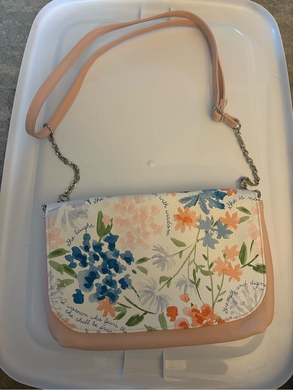 thirty-one Floral Crossbody Bag in Peach, Blue and Green